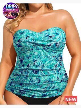 Plus Size Tankini Top Only Bandeau Swim Top Strapless Twist Front Bathing Suit
